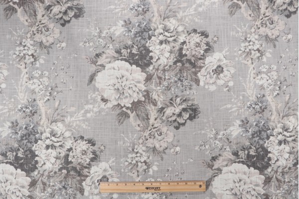Waverly Ballad Bouquet Printed Linen Blend Drapery Fabric in Platinum