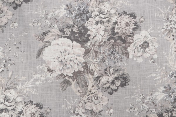 Waverly Ballad Bouquet Printed Linen Blend Drapery Fabric in Platinum