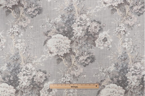 Waverly Ballad Bouquet Printed Linen Blend Drapery Fabric in Platinum