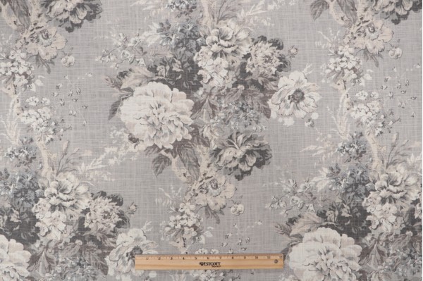 Waverly Ballad Bouquet Printed Linen Blend Drapery Fabric in Platinum