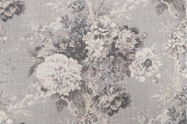 Waverly Ballad Bouquet Printed Linen Blend Drapery Fabric in Platinum