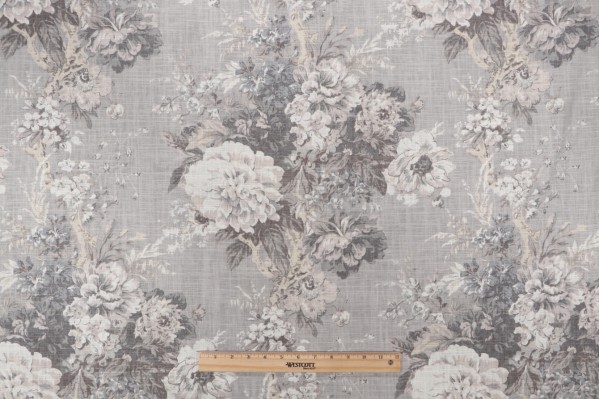 Waverly Ballad Bouquet Printed Linen Blend Drapery Fabric in Platinum