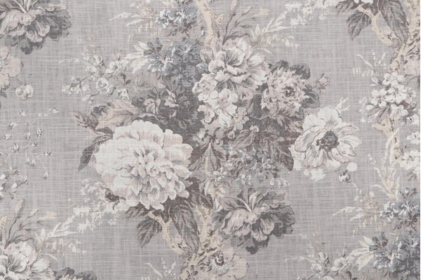 Waverly Ballad Bouquet Printed Linen Blend Drapery Fabric in Platinum