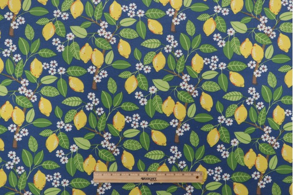 Sample of PK Lifestyles Lemon Tree Printed Polyester Outdoor Fabric in Indigo 