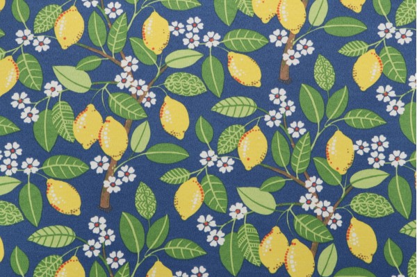 Sample of PK Lifestyles Lemon Tree Printed Polyester Outdoor Fabric in Indigo 