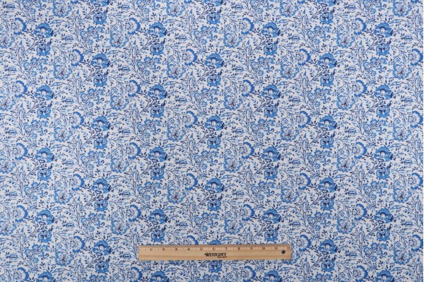 Sample of PK Lifestyles Filigree Printed Cotton Drapery Fabric in Aegean 