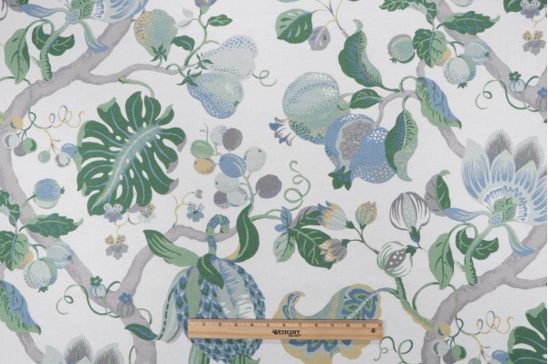 P Kaufmann Harmony Printed Cotton Drapery Fabric in Lagoon 