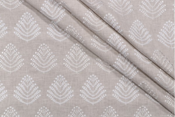 PK Lifestyles Royal Fern Embroidered Drapery Fabric in Papyrus 