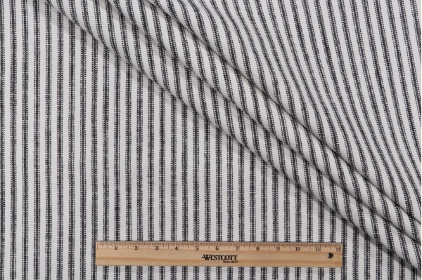 Sample of Waverly Pisa Stripe Woven Upholstery Fabric in Domino 