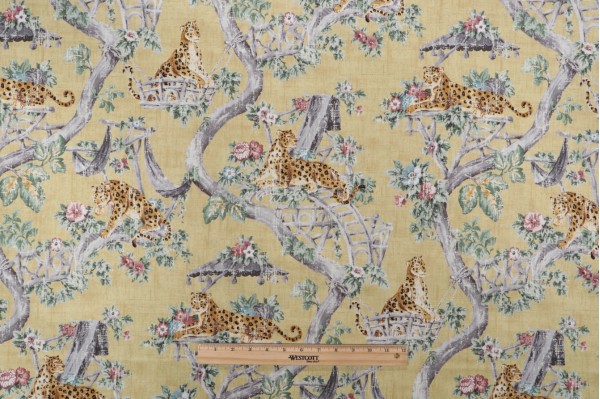 P Kaufmann Lazy Days Printed Cotton Twill Drapery Fabric in Gold 