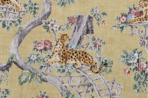 P Kaufmann Lazy Days Printed Cotton Twill Drapery Fabric in Gold 