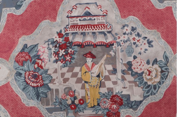 P Kaufmann Teahouse Toile Printed Cotton Twill Drapery Fabric in Scarlet 
