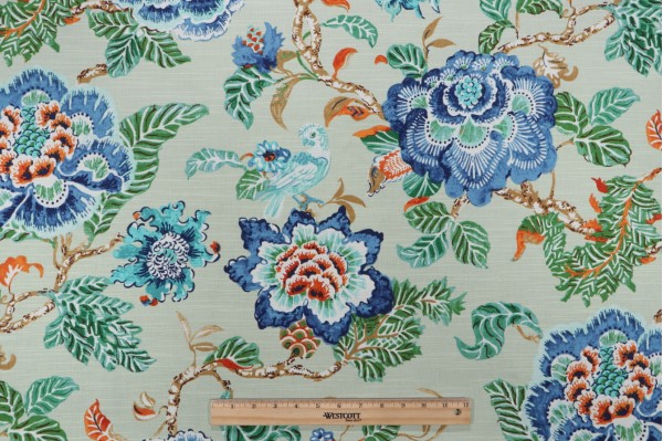 PK Lifestyles Summer Palace Printed Cotton Drapery Fabric in Matcha