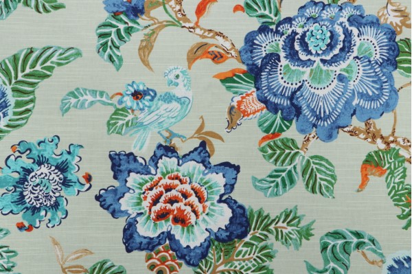 PK Lifestyles Summer Palace Printed Cotton Drapery Fabric in Matcha