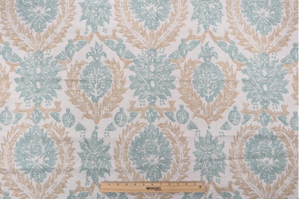 1 Yard Thibaut Damask Printed Drapery Fabric in Spa