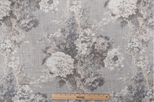 Waverly Ballad Bouquet Printed Linen Blend Drapery Fabric in Platinum