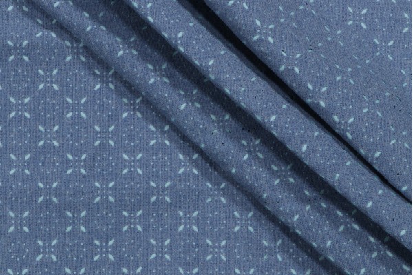 Trellis Woven Backed Burnout Decorator Fabric in Denim