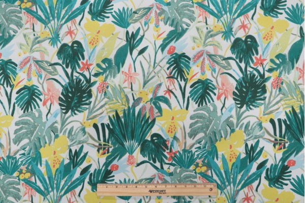 Solartex Tropical Printed Polyester Outdoor Fabric in Opal