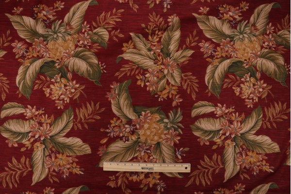 Robert Allen Tropical Printed Cotton Drapery Fabric in Red