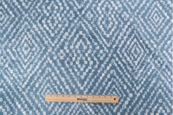 P Kaufmann Diamond Printed Chenille Decorator Fabric in Denim Blue