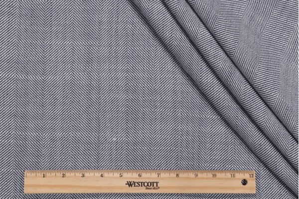 Vance Herringbone Woven Upholstery Fabric in Denim