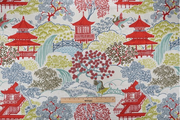 Swavelle/Mill Creek Tea House-Briard Printed Cotton Blend Drapery Fabric in Spice Garden 