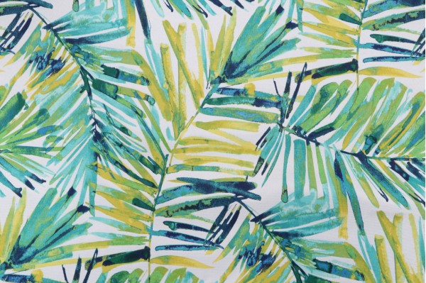 Sample of Bryant Fabrics Coastal Palm Printed Polyester Outdoor Fabric in Tide Pool 