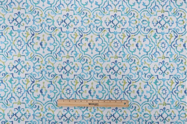 Bryant Fabrics London Trellis Printed Polyester Outdoor Fabric in Azure 