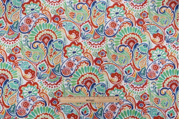 Sample of Bryant Fabrics Toulouse Paisley Printed Polyester Outdoor Fabric in Confetti 
