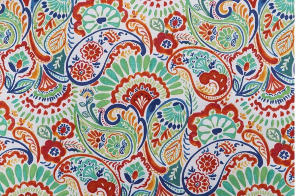 Sample of Bryant Fabrics Toulouse Paisley Printed Polyester Outdoor Fabric in Confetti 