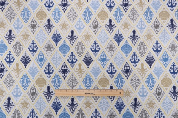 Sample of Bryant Fabrics Cloister Printed Polyester Outdoor Fabric in Sail Blue 