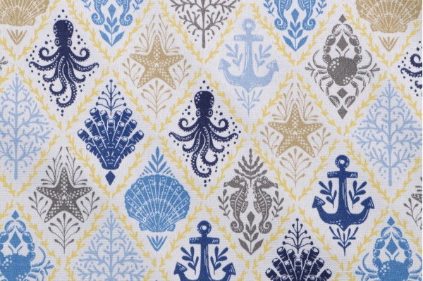 Sample of Bryant Fabrics Cloister Printed Polyester Outdoor Fabric in Sail Blue 
