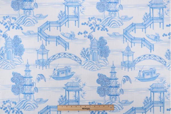 Tempo Koba Printed Drapery Fabric in Porcelain 