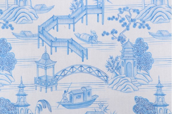 Tempo Koba Printed Drapery Fabric in Porcelain 