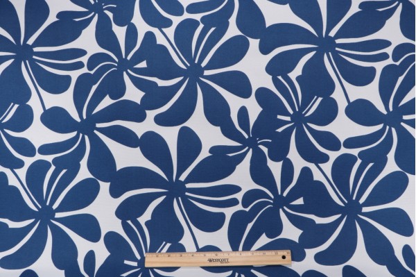 Premier Prints Twirly Printed Polyester Outdoor Fabric in Courtyard Navy 