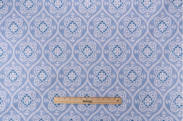 Sample of Robert Allen Duralee Printed Cotton Drapery Fabric in Blue 