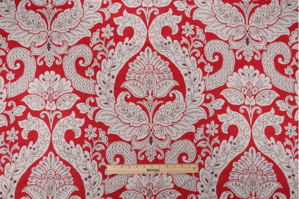 Suburban Home Betsy Printed Linen Drapery Fabric in Red