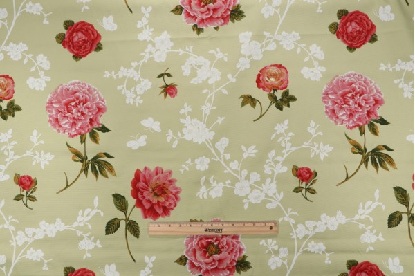 Click for 2.13 Yards Robert Allen Rosebille Printed Drapery Fabric in Honeydew Robert Allen Rosebille Printed Drapery Fabric in Honeydew