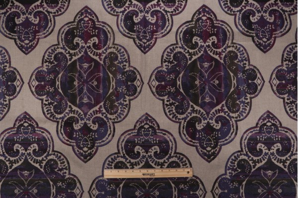 Simone Printed Linen Drapery Fabric in Aubergine
