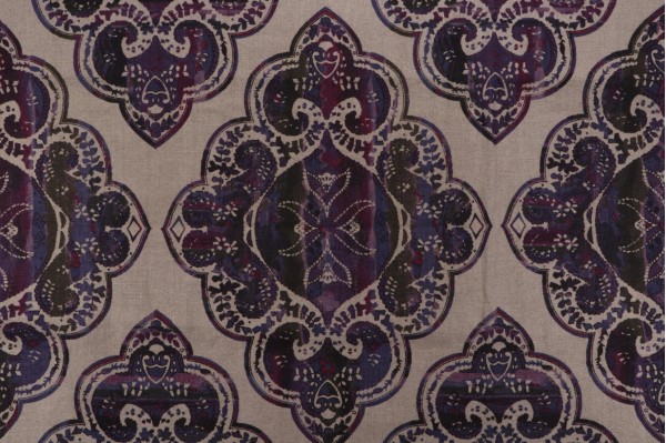 Simone Printed Linen Drapery Fabric in Aubergine