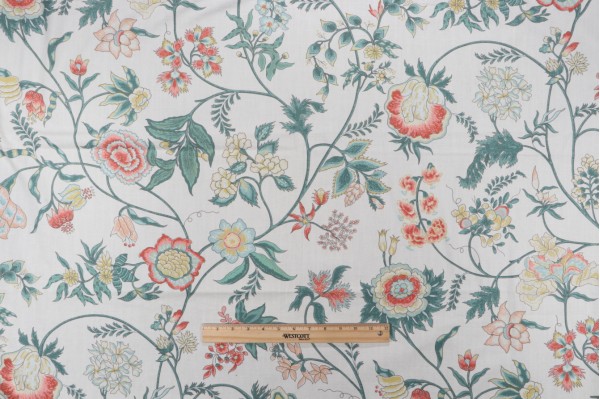 1 Yard Hathaway Printed Cotton Drapery Fabric in Coral Cay
