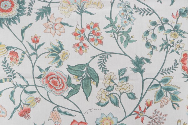 1 Yard Hathaway Printed Cotton Drapery Fabric in Coral Cay