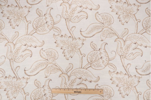 Sample of Jay Yang Printed Cotton Drapery Fabric in Beige 