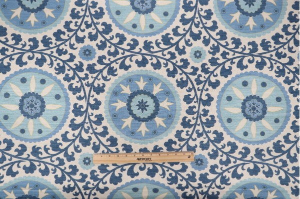 3 Park Tribal Thread Printed Drapery Fabric in Azure 