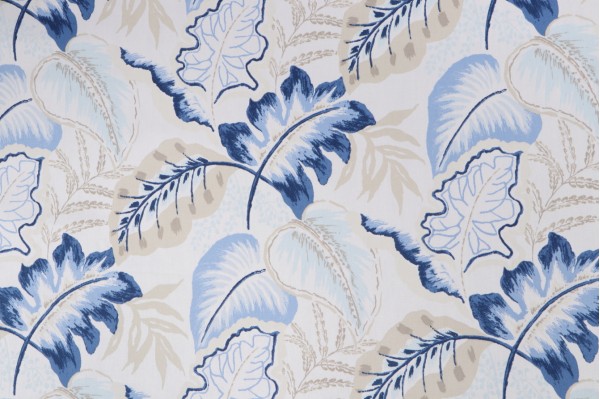 Sanibel Printed Cotton Twill Drapery Fabric in Indigo 