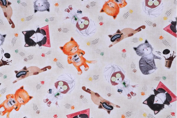 Timeless Treasures Quirky Cats - Cute Sassy Cats Printed Cotton Craft Fabric in Natural 