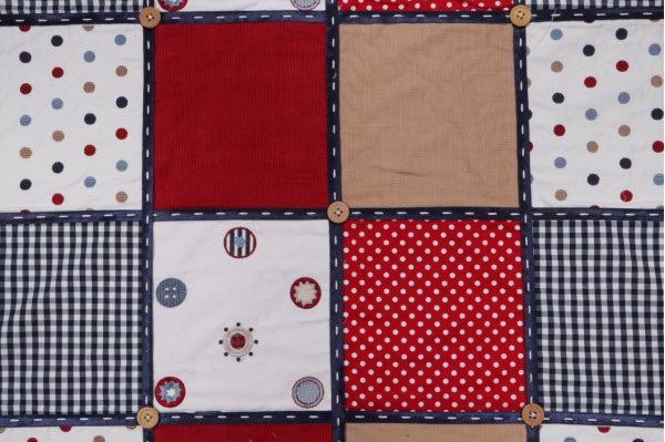 Scalamandre Patch Applique Embroidered Patchwork Decorator Fabric in Red/Blue/Multi