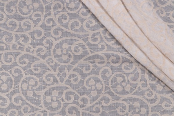 Scalamandre Sheer Scroll Woven Drapery Fabric in Vanilla