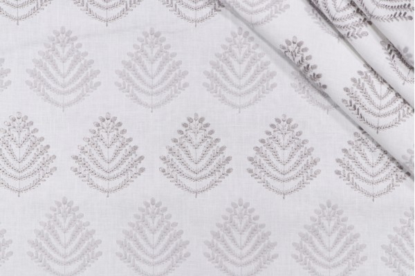 PK Lifestyles Royal Fern Embroidered Drapery Fabric in Silver
