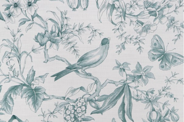 P Kaufmann Audubon Toile Printed Cotton Drapery Fabric in Seafoam 